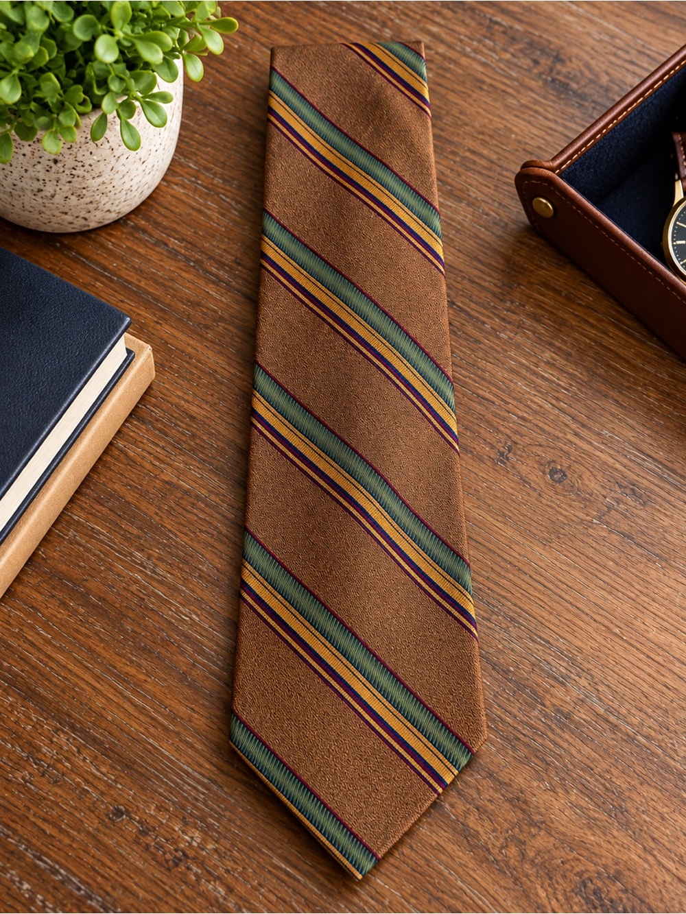 Jos. A. Bank Brown Multi-Color Stripe Silk Necktie